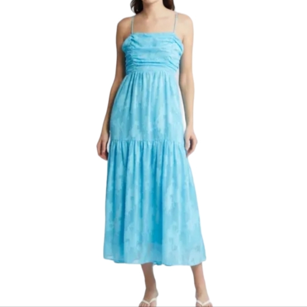Chelsea28 Jacquard Bow Tie In Back Cutout Maxi Dress Blue M Nwot